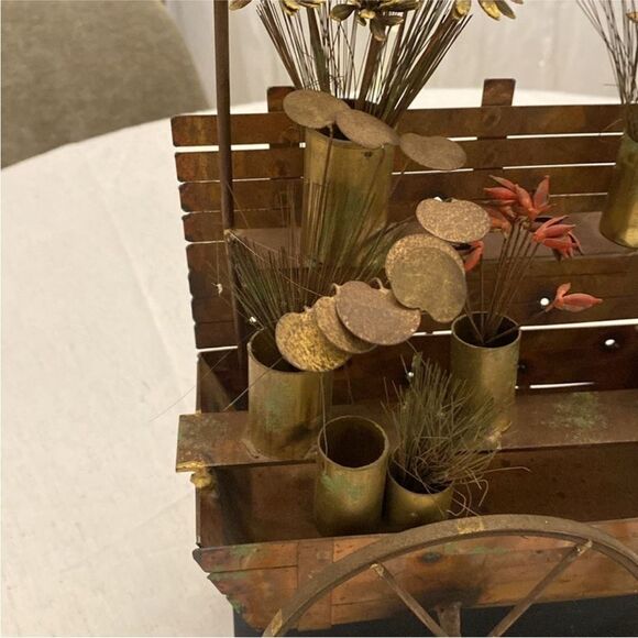Curtis Jere Vintage Metal Flower Cart Sculpture - Picture 4 of 11